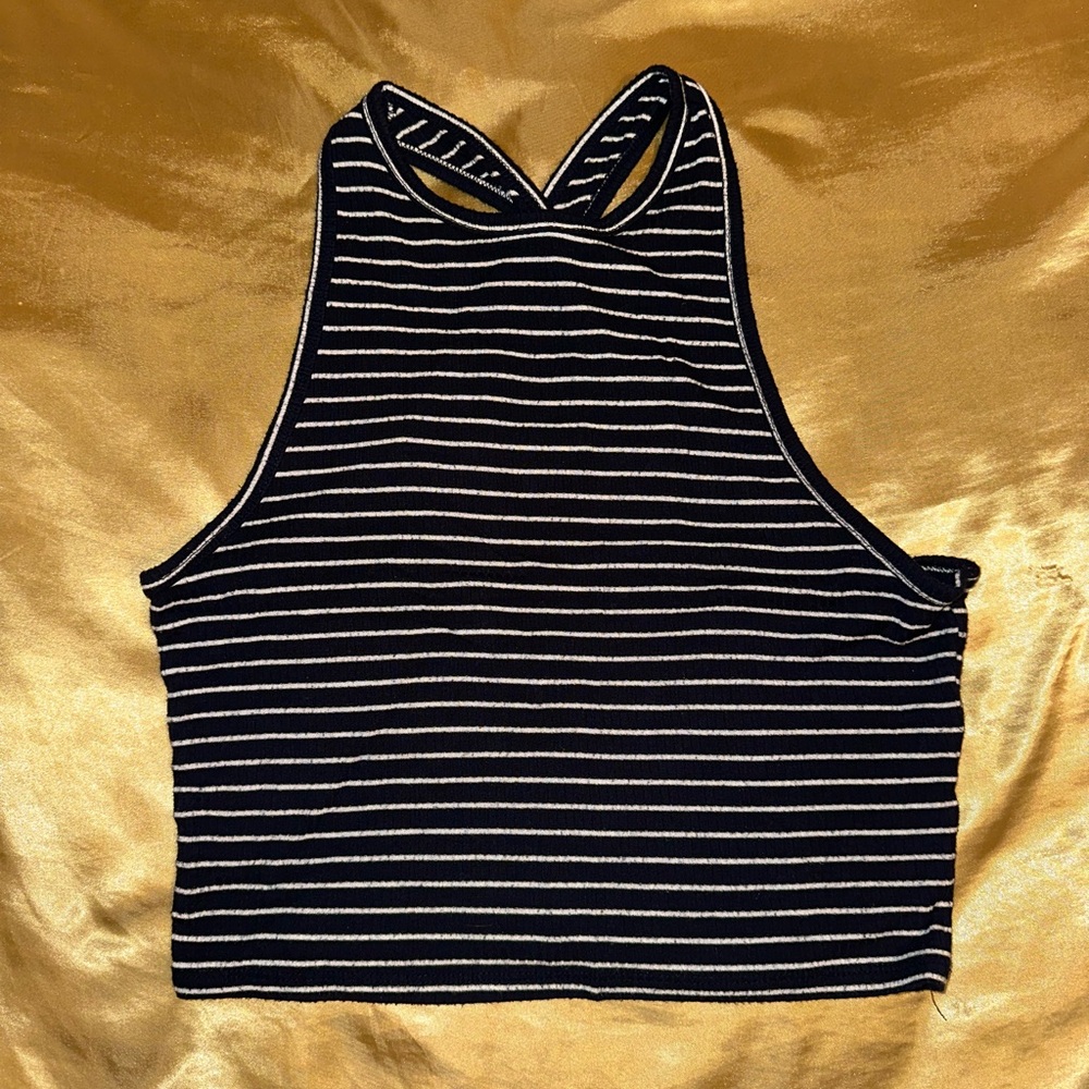 Hollister Striped Navy and White Crop Top